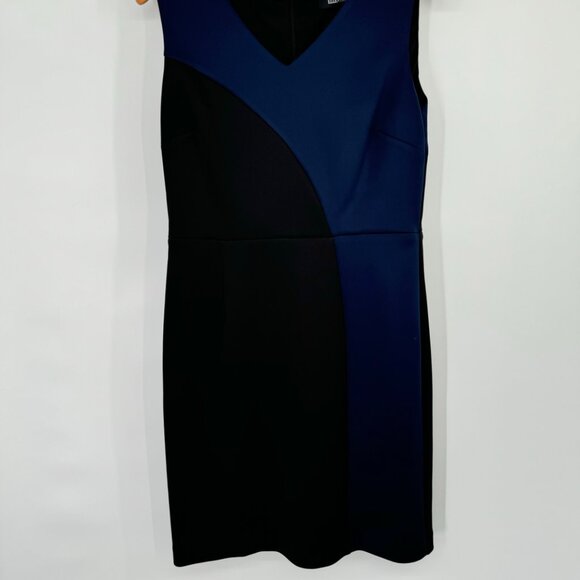 Ellen Tracy Sleeveless Color Block Sheath Dress Size 8 Navy Black scuba knit - Picture 4 of 14